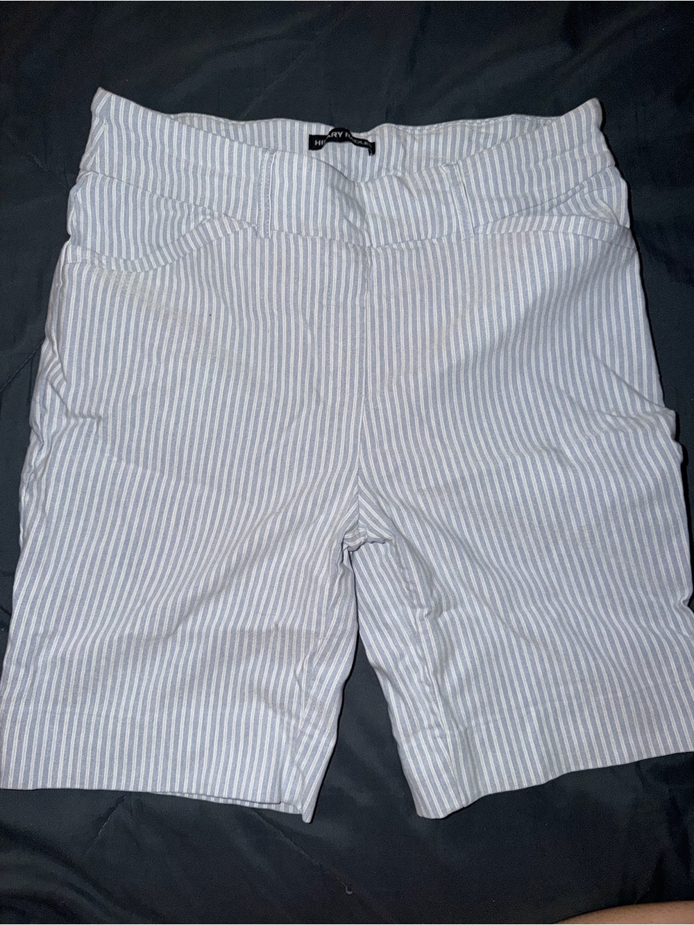 Hilary Radley White and Light Blue Striped Pull-On Bermuda Shorts